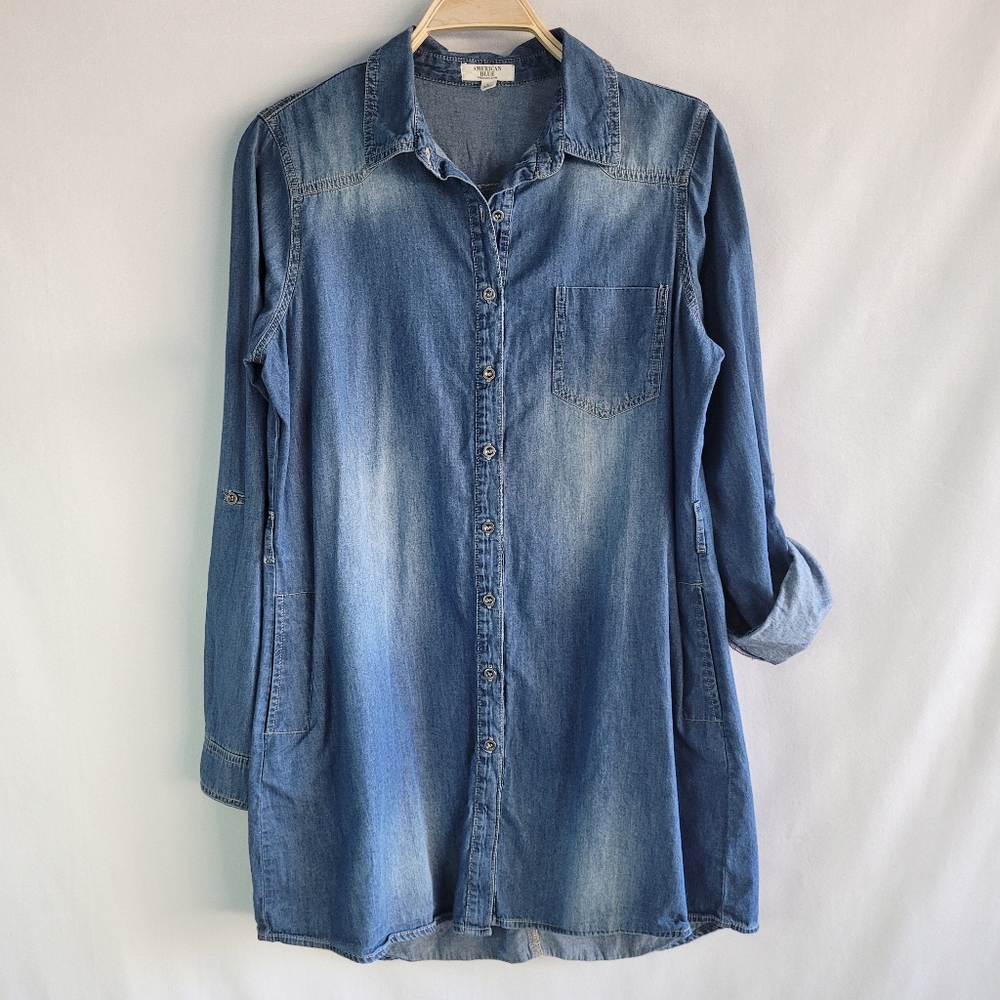 American Blue Premium Denim Button Down Shirt Dress Women's L